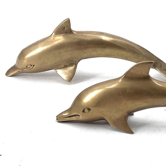 Bronze Dolphin Pair Statue Coastal Ocean Décor 8 Pair of Brass Dolphins Figurine Ocean Marine Beach House Decor